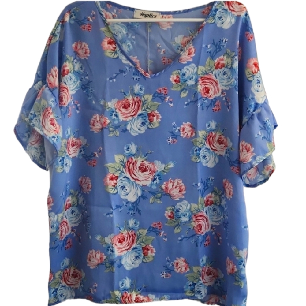 Boutique Light and Flowy Floral Ruffled Blouse Size Large New!